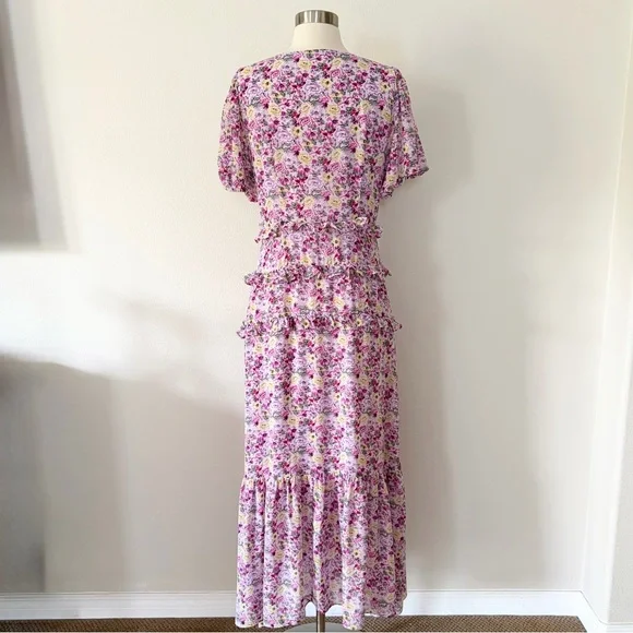 Astr Priscilla Floral Tiered Ruffle Button Front Midi Dress Large L - Picture 5 of 7